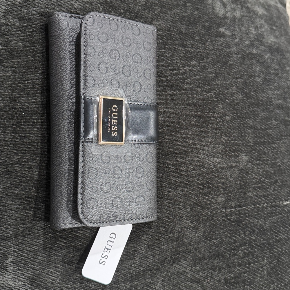 Guess Grey Monogram Wallet with Gold Plaque